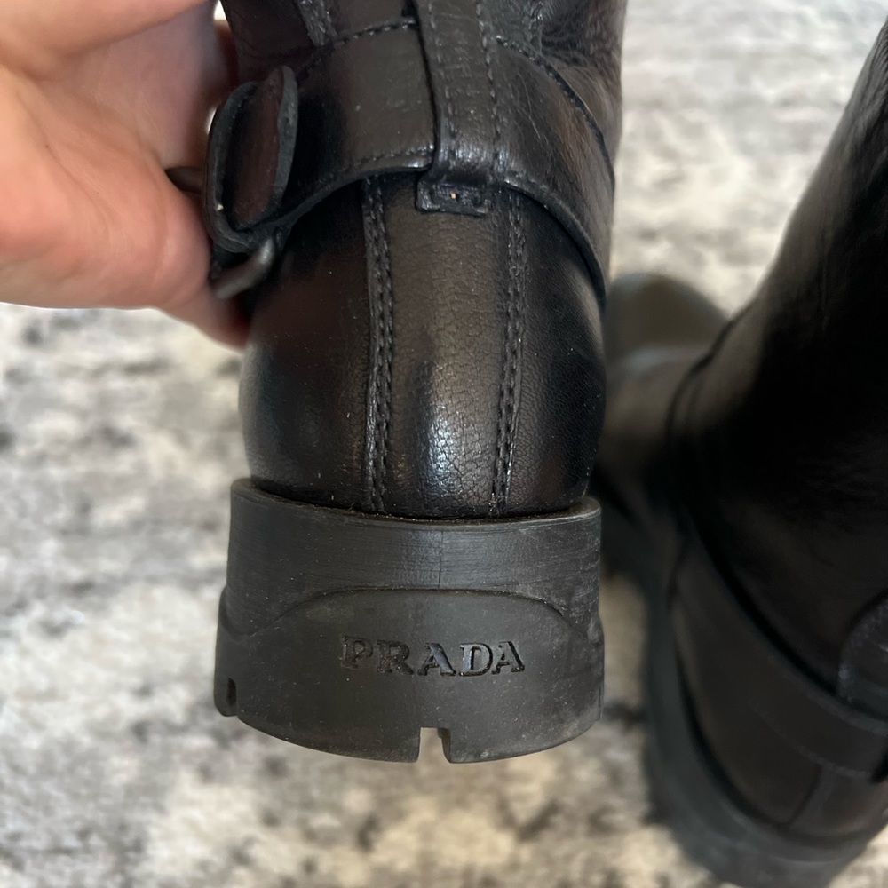 Prada Size 35.5 black leather biker boot - Picture 6 of 9